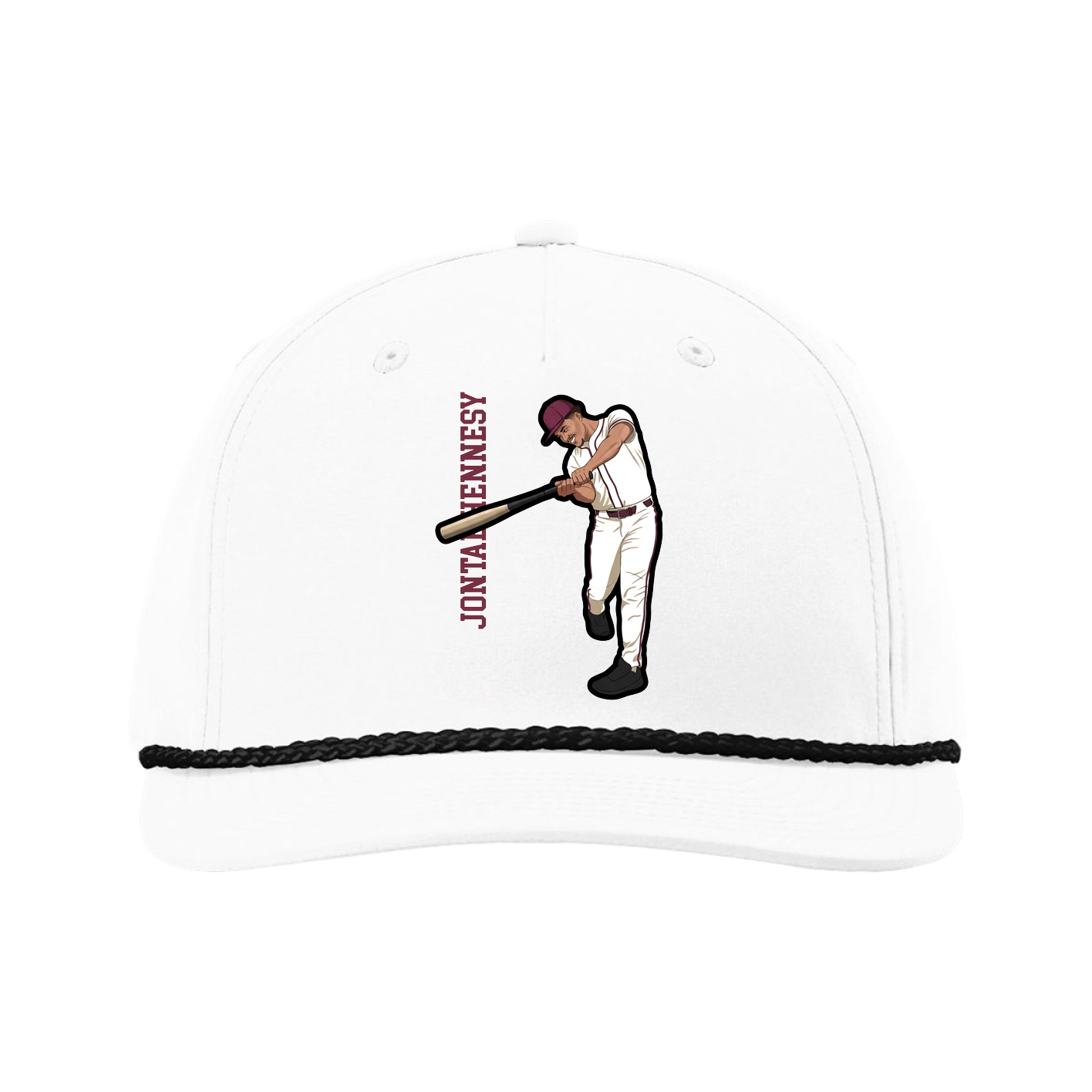 Five-Panel Classic Rope Cap — Name Vertical in White