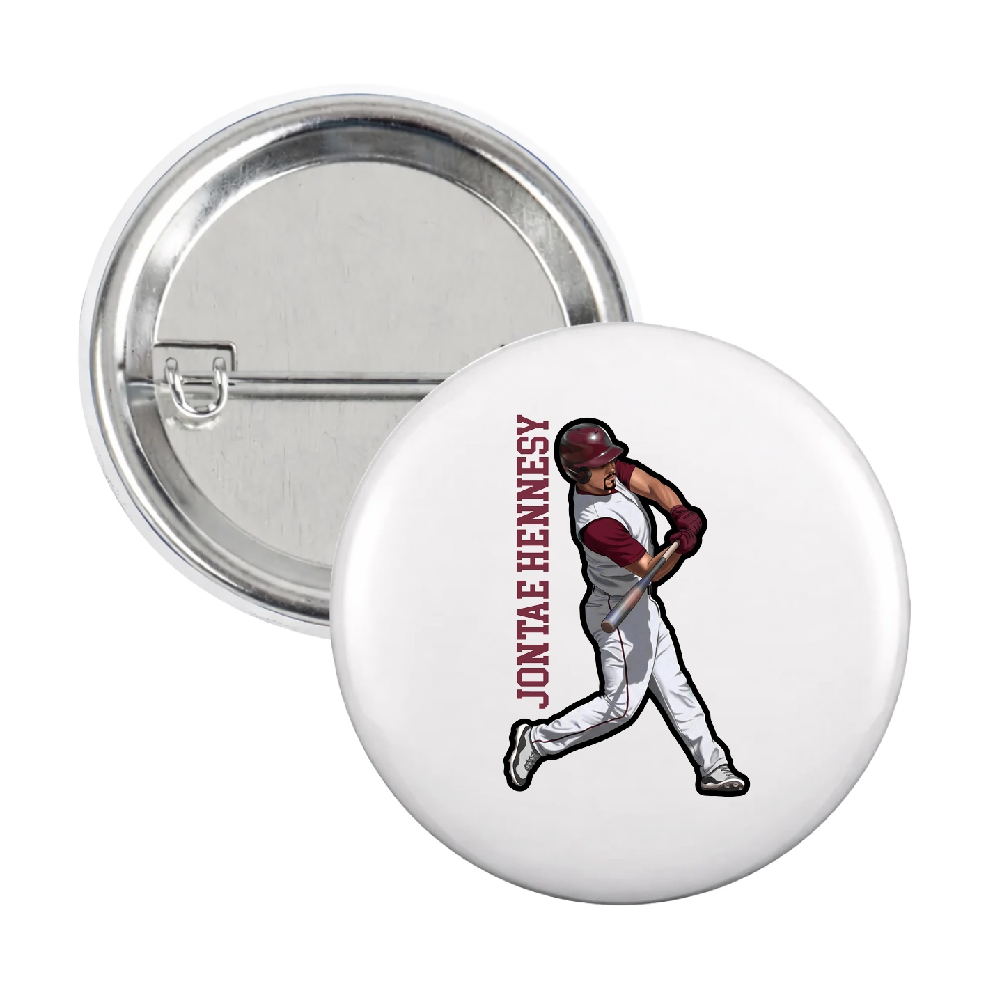 Game Day Button — Name Vertical in White