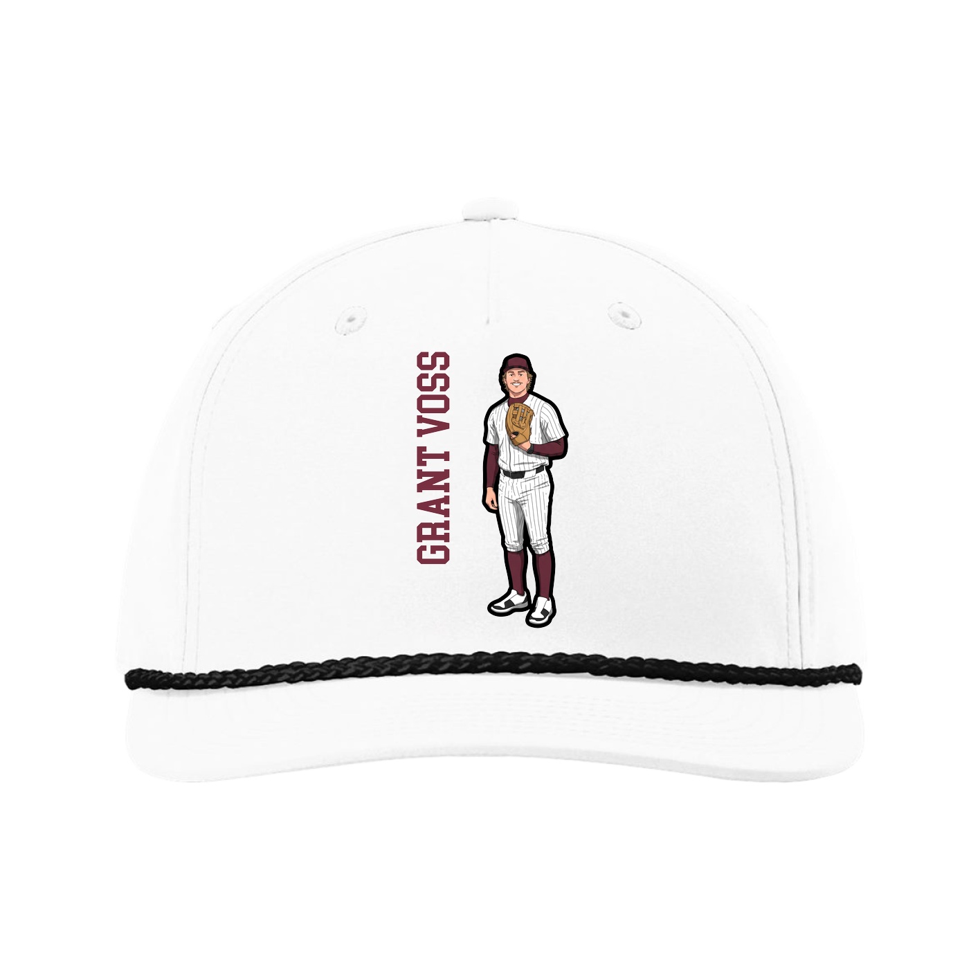 Five-Panel Classic Rope Cap — Name Vertical in White
