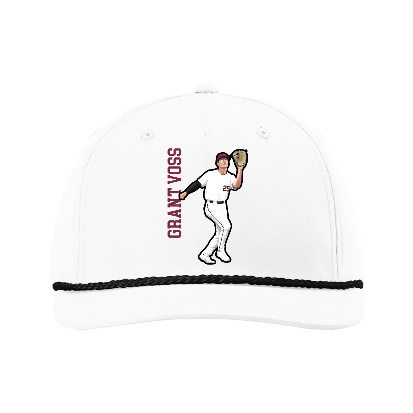 Five-Panel Classic Rope Cap — Name Vertical in White