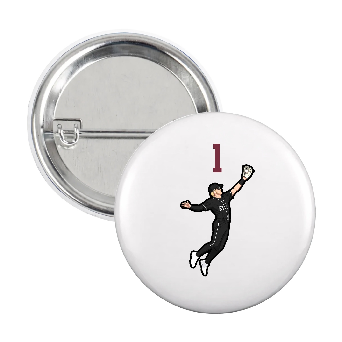 Game Day Button — Number Top in White