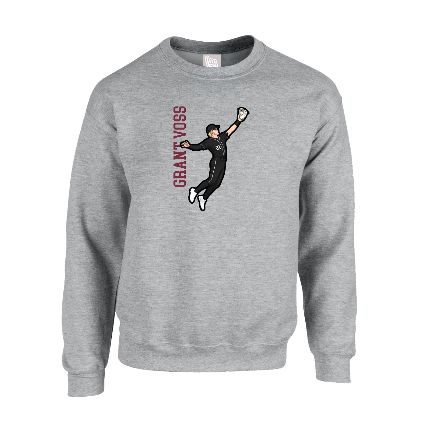 Fleece Crew — Name Vertical in Grey