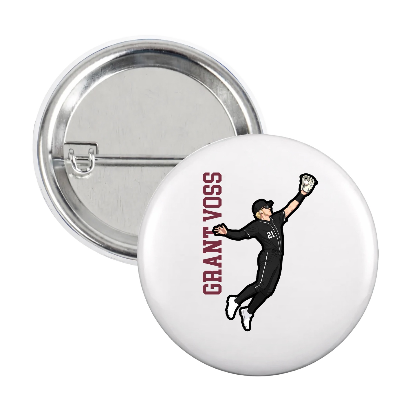 Game Day Button — Name Vertical in White