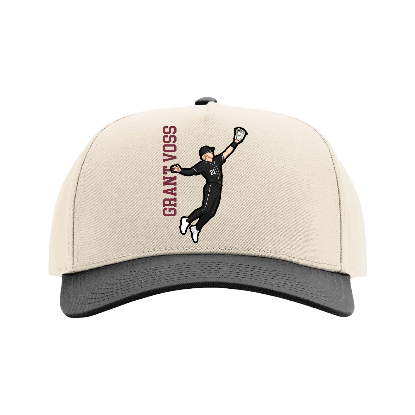 Full Fabric Five-Panel Champ Cap — Name Vertical in Cream/Black