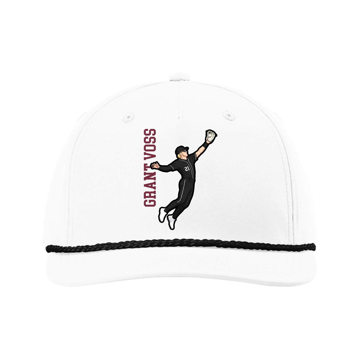 Five-Panel Classic Rope Cap — Name Vertical in White