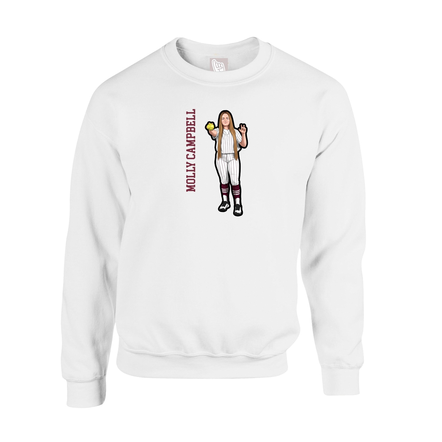 Fleece Crew — Name Vertical in White