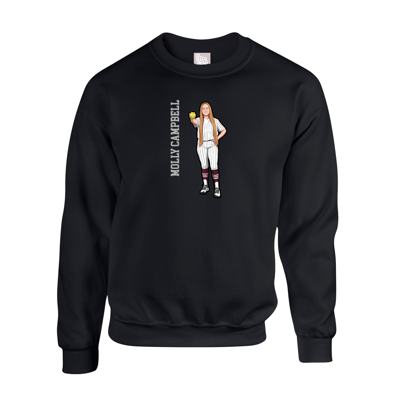 Fleece Crew — Name Vertical in Black