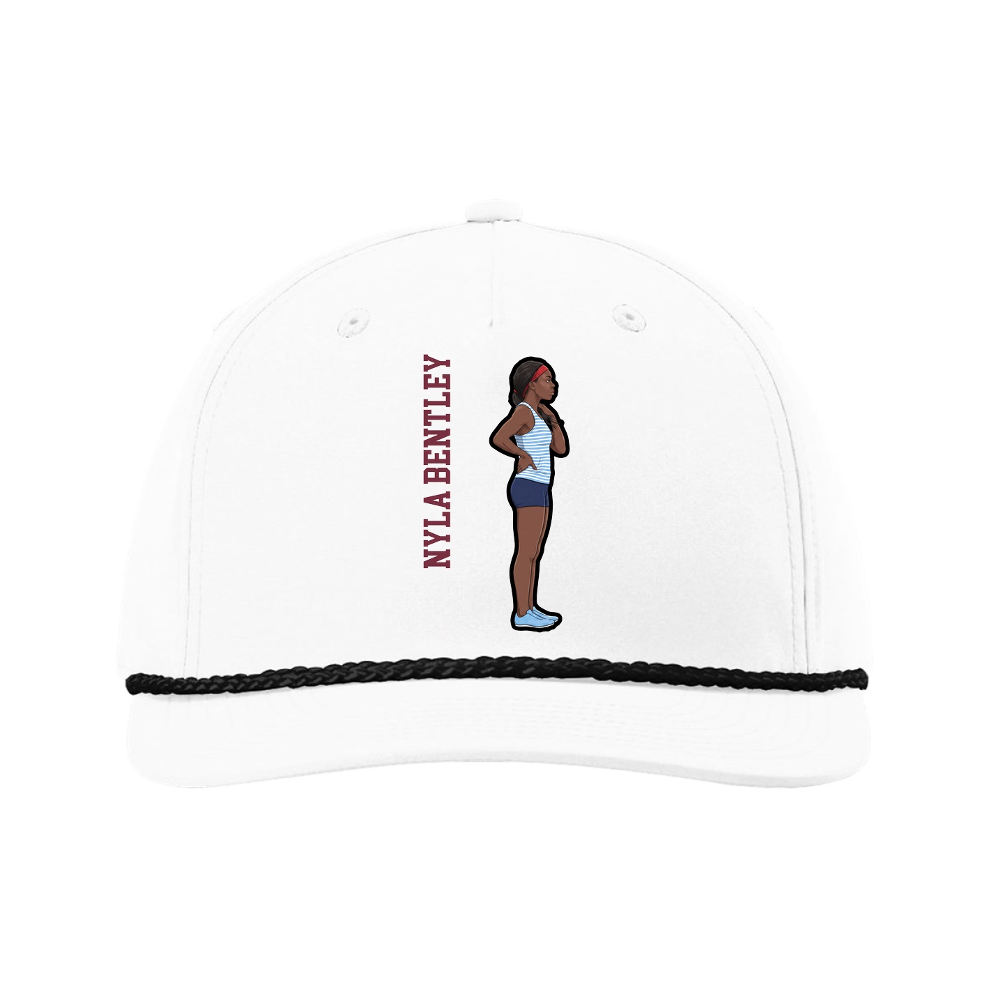 Five-Panel Classic Rope Cap — Name Vertical in White
