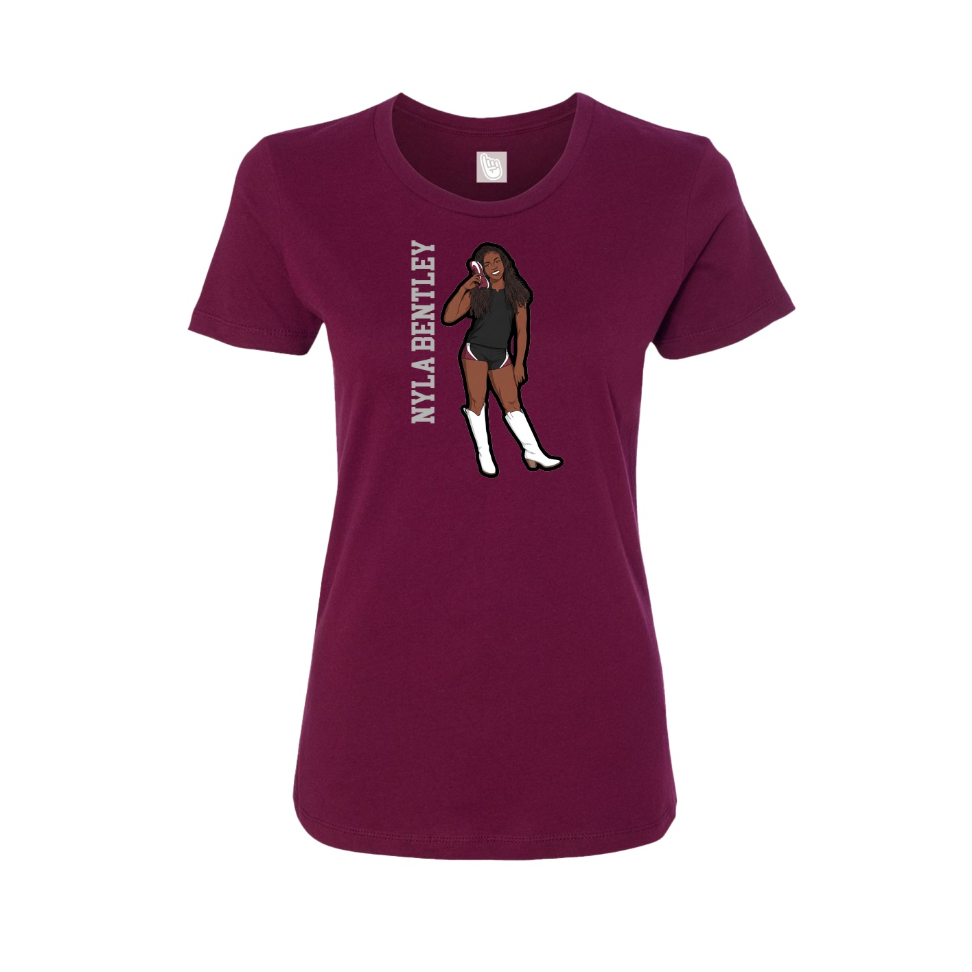 Fitted Women's Tee — Name Vertical in Maroon