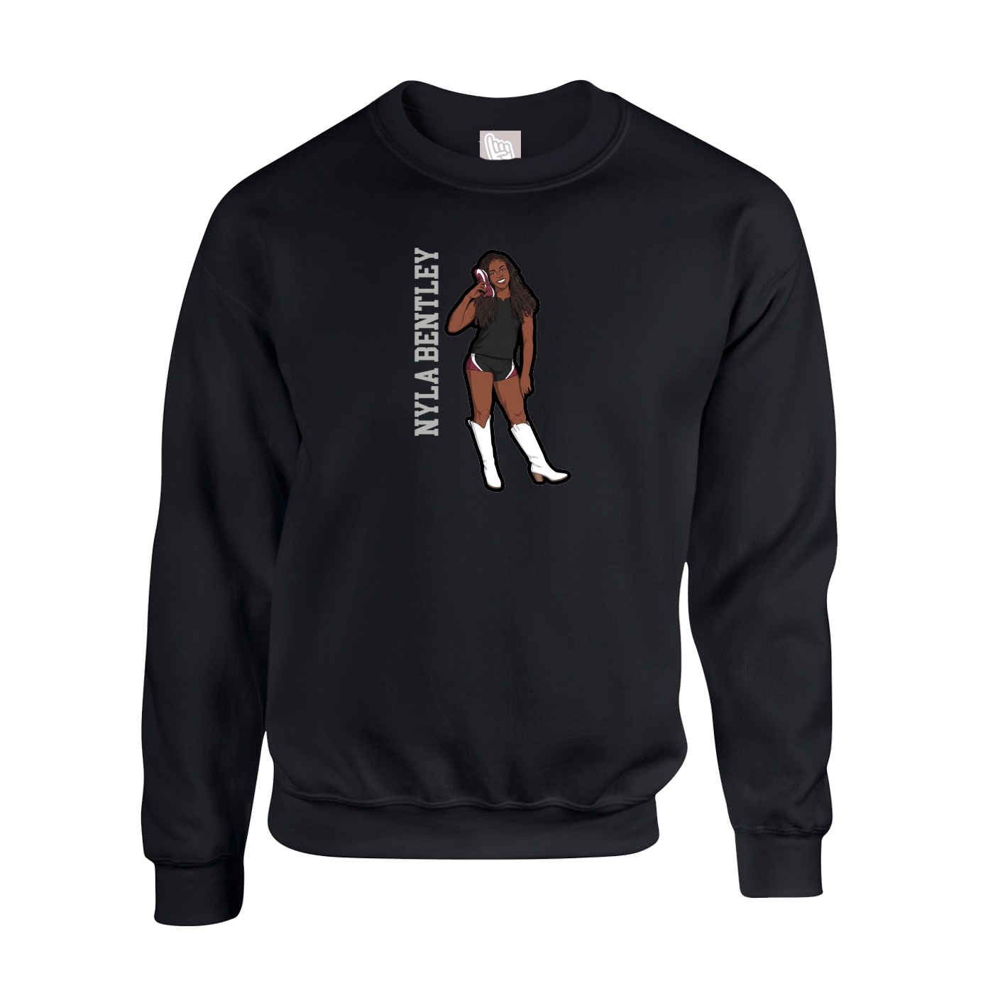 Fleece Crew — Name Vertical in Black