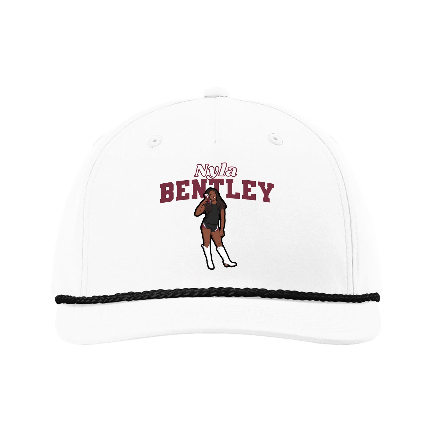 Five-Panel Classic Rope Cap — Name Arch in White