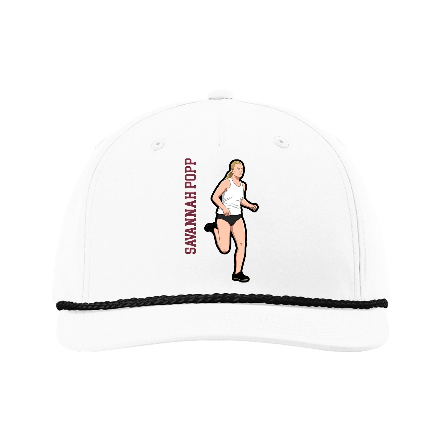 Five-Panel Classic Rope Cap — Name Vertical in White