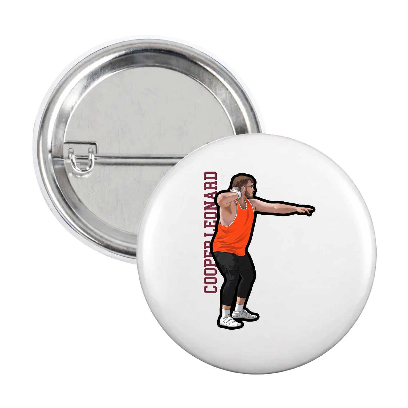 Game Day Button — Name Vertical in White