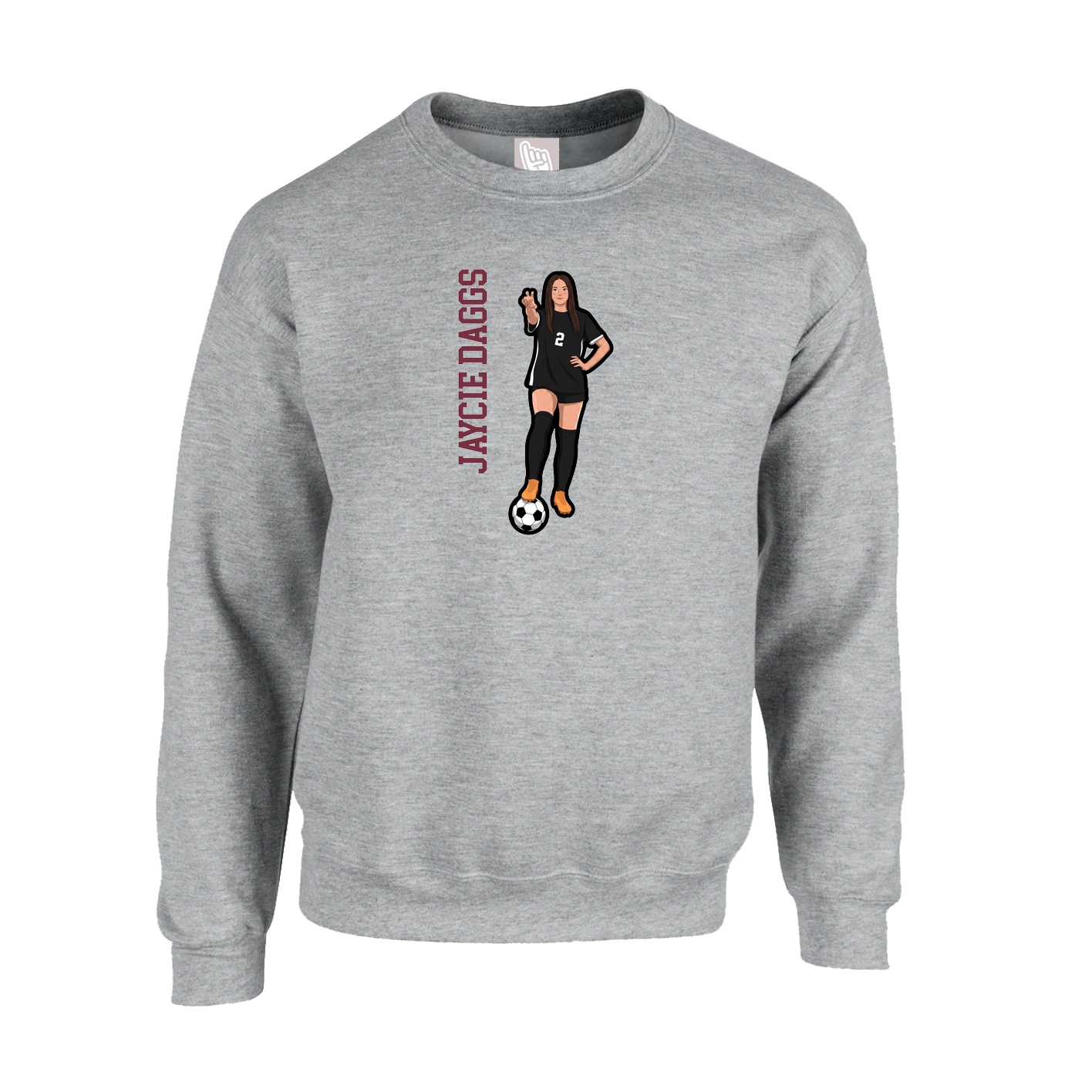Fleece Crew — Name Vertical in Grey