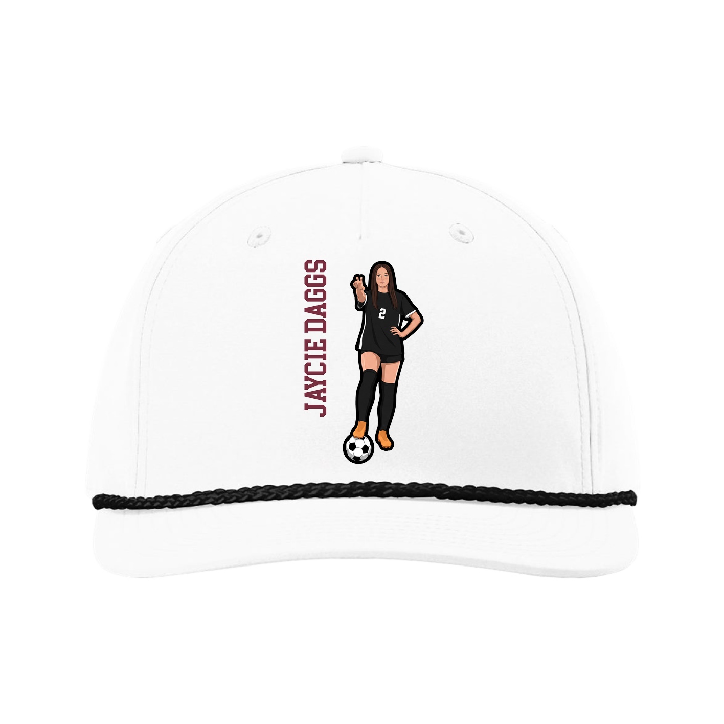 Five-Panel Classic Rope Cap — Name Vertical in White
