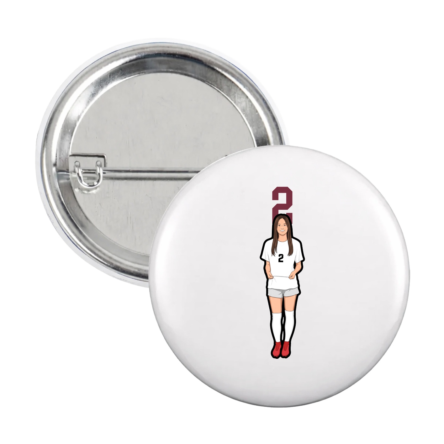 Game Day Button — Number Top in White