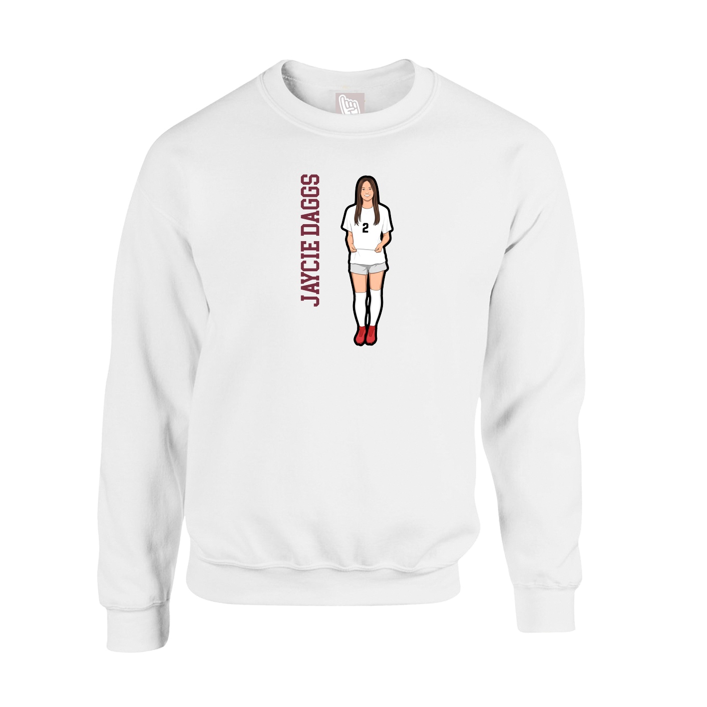 Fleece Crew — Name Vertical in White