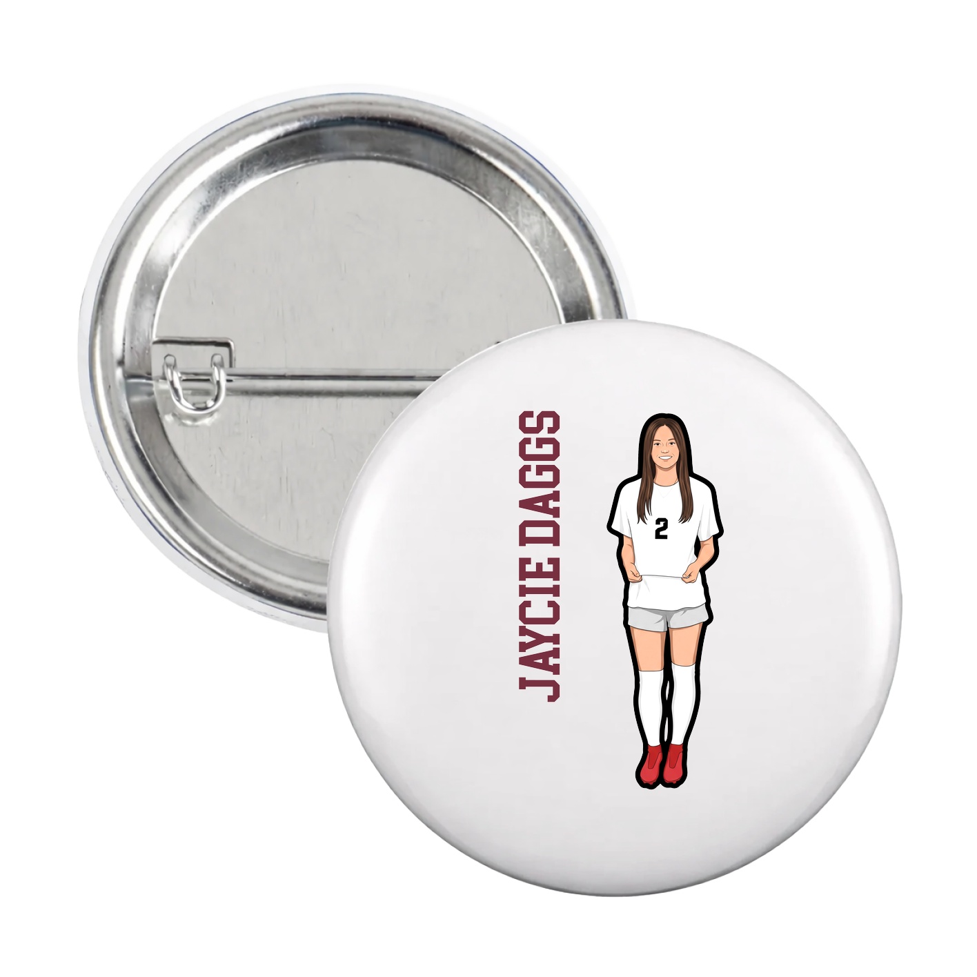 Game Day Button — Name Vertical in White