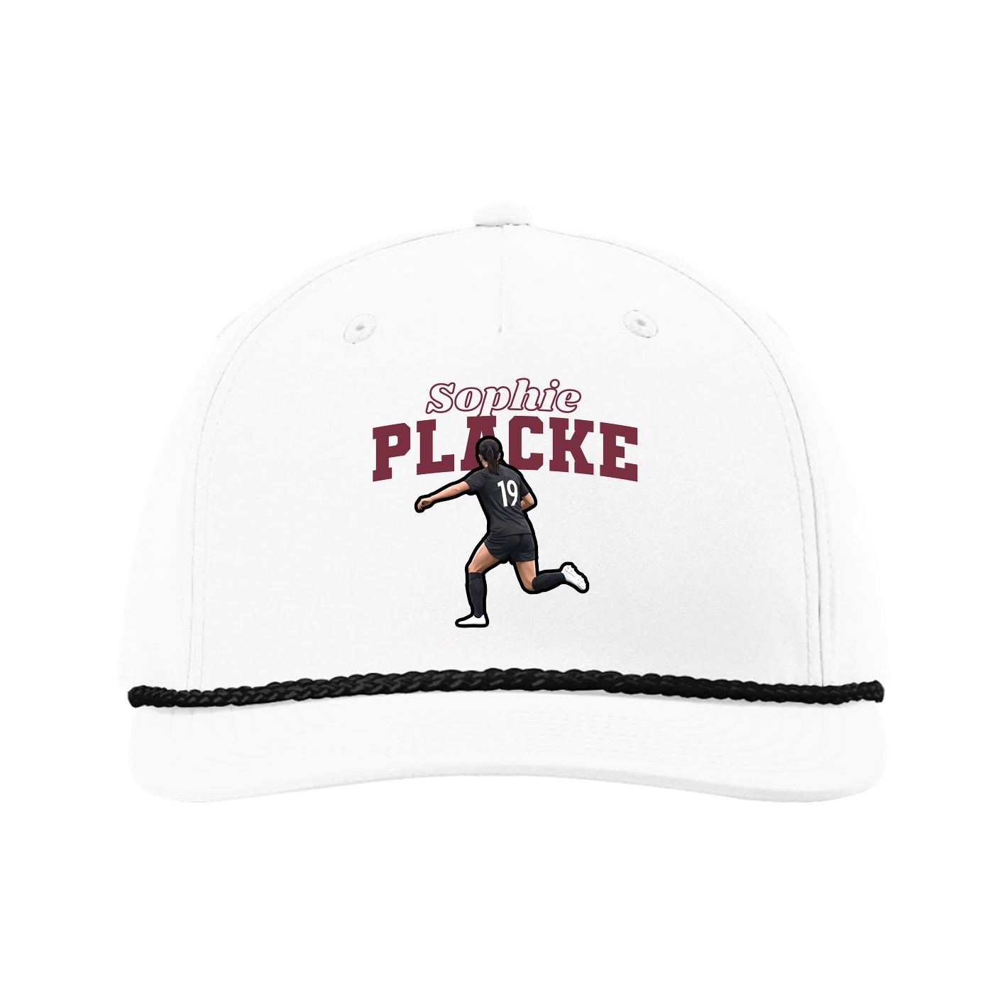 Five-Panel Classic Rope Cap — Name Arch in White
