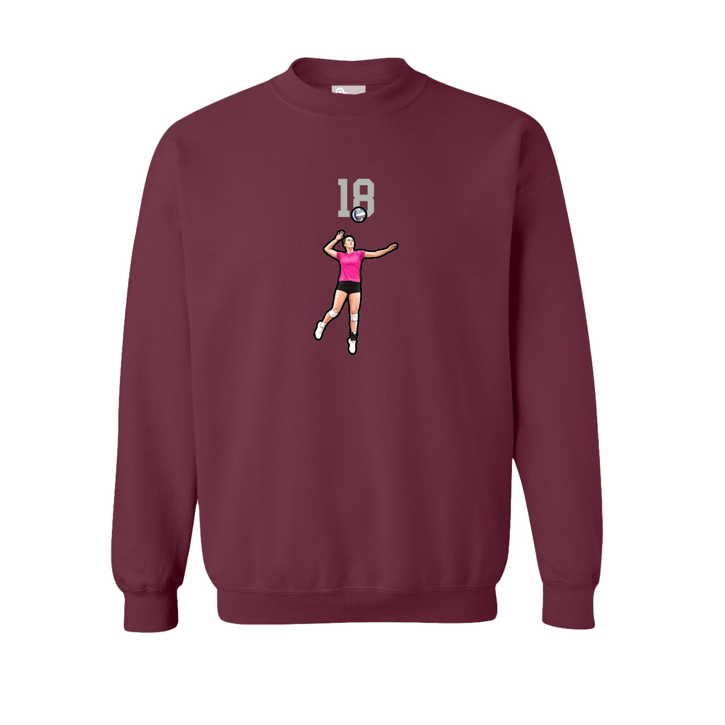 Fleece Crew — Number Top in Maroon