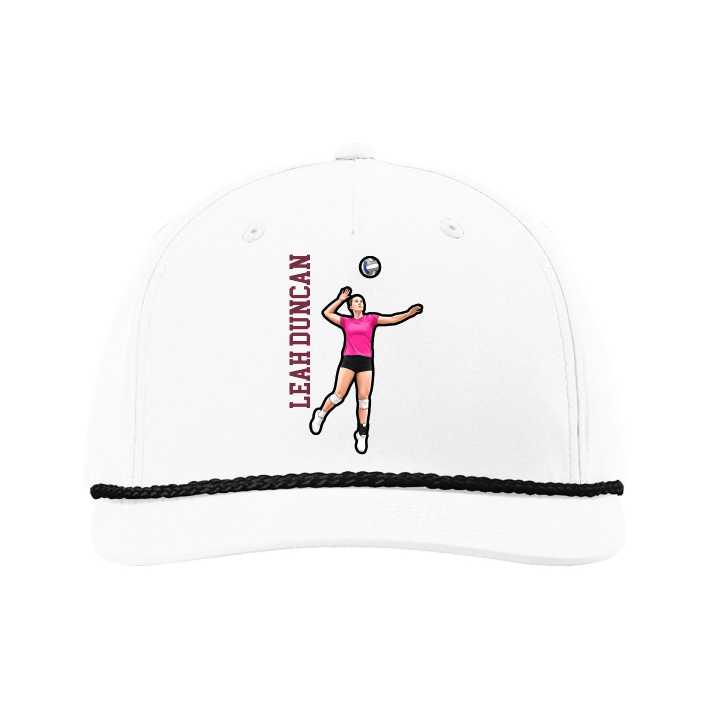 Five-Panel Classic Rope Cap — Name Vertical in White