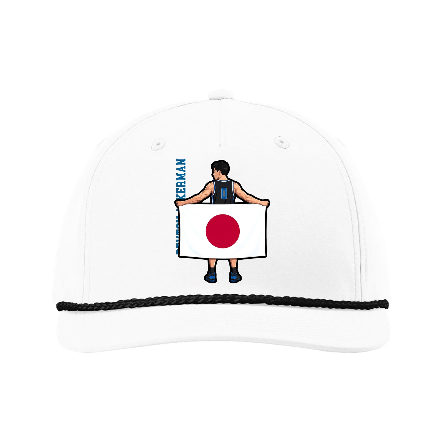 Five-Panel Classic Rope Cap — Name Vertical in White