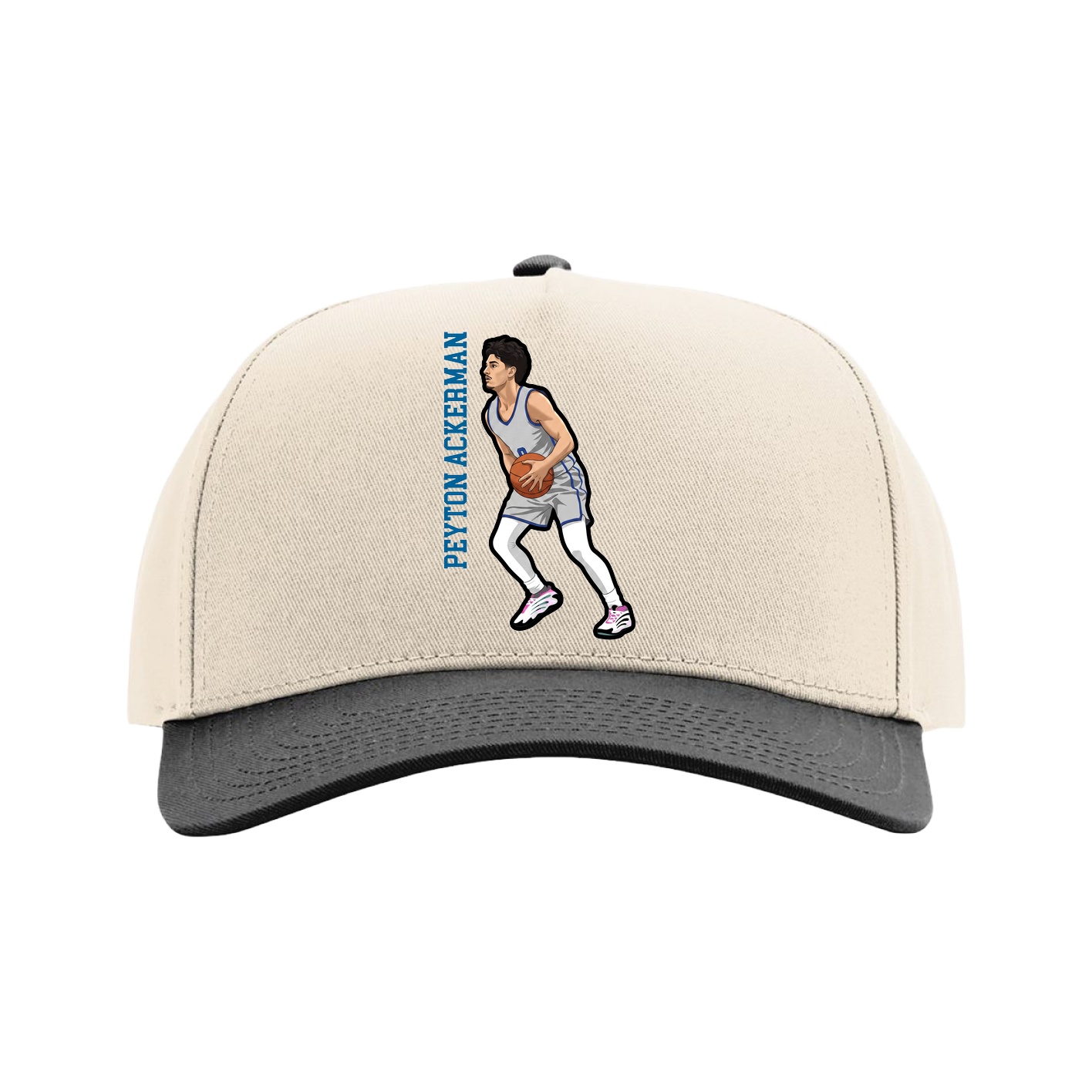 Full Fabric Five-Panel Champ Cap — Name Vertical in Cream/Black