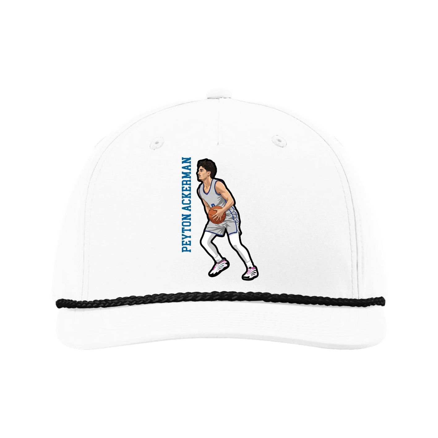 Five-Panel Classic Rope Cap — Name Vertical in White