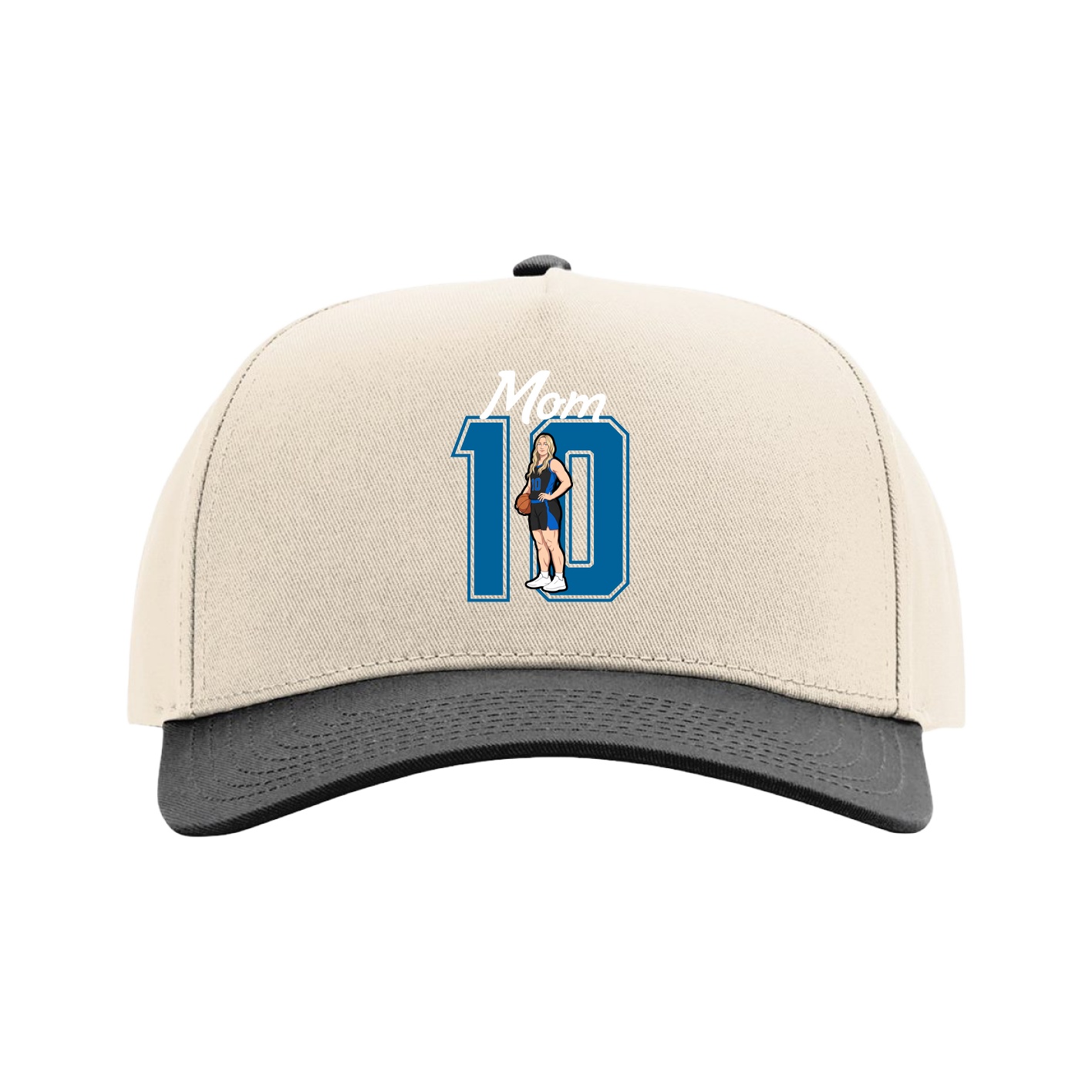 Full Fabric Five-Panel Champ Cap — Mothers Day Shirsey in Cream/Black