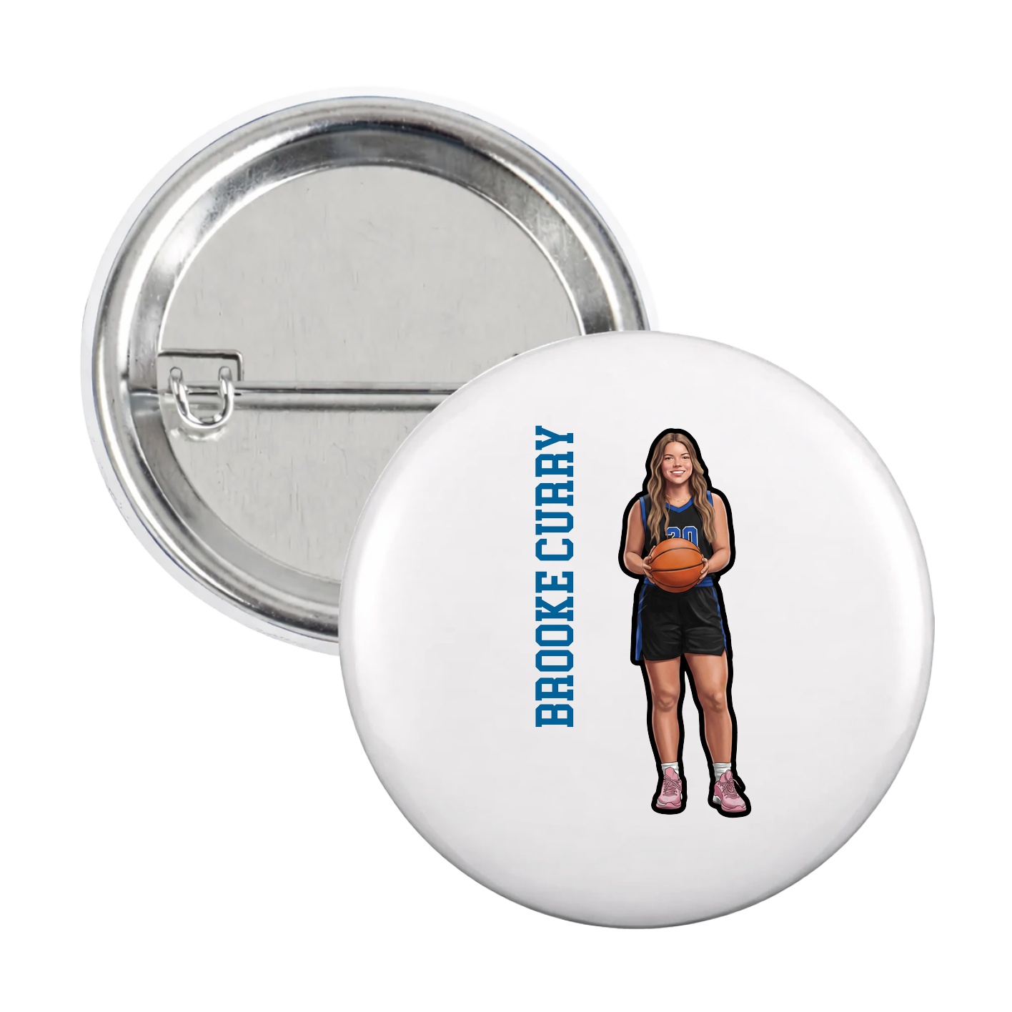 Game Day Button — Name Vertical in White