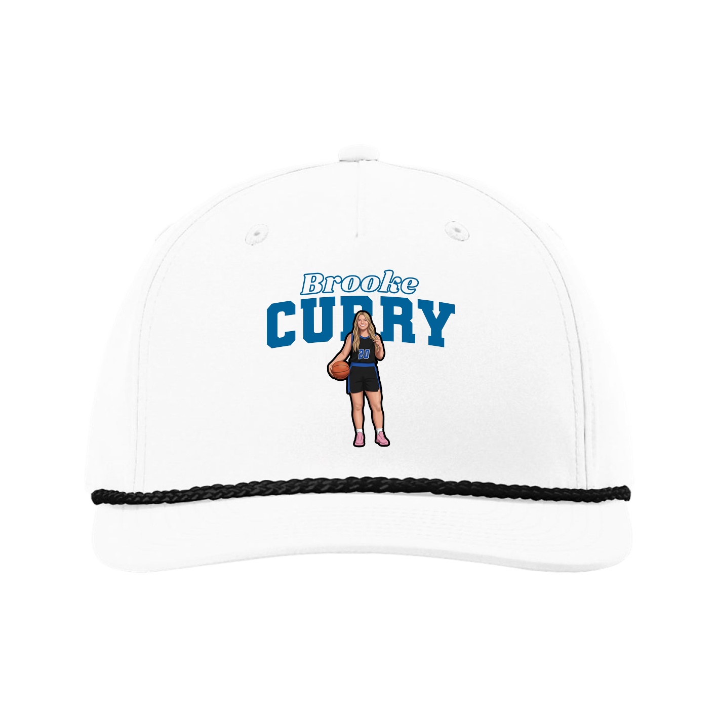 Five-Panel Classic Rope Cap — Name Arch in White