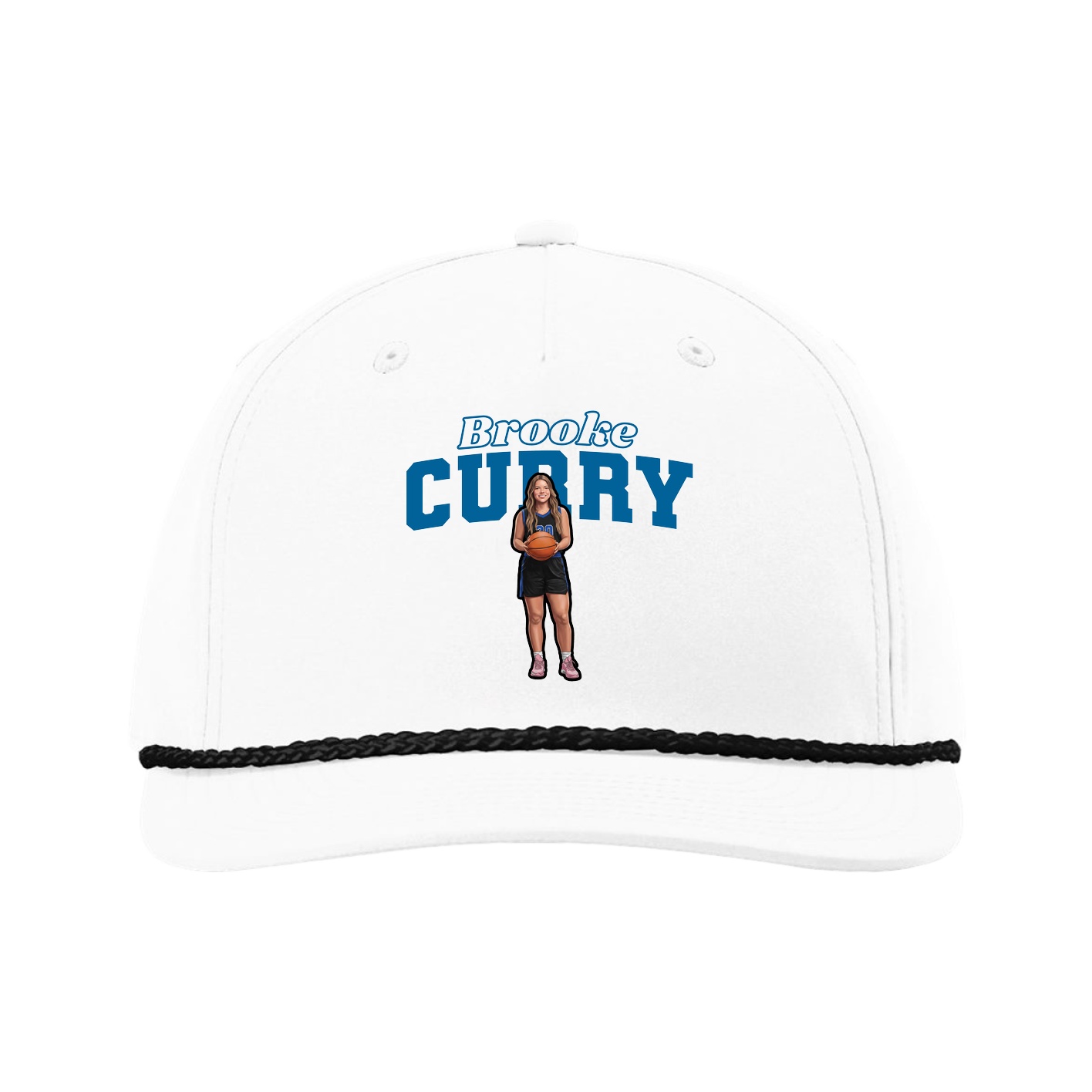 Five-Panel Classic Rope Cap — Name Arch in White