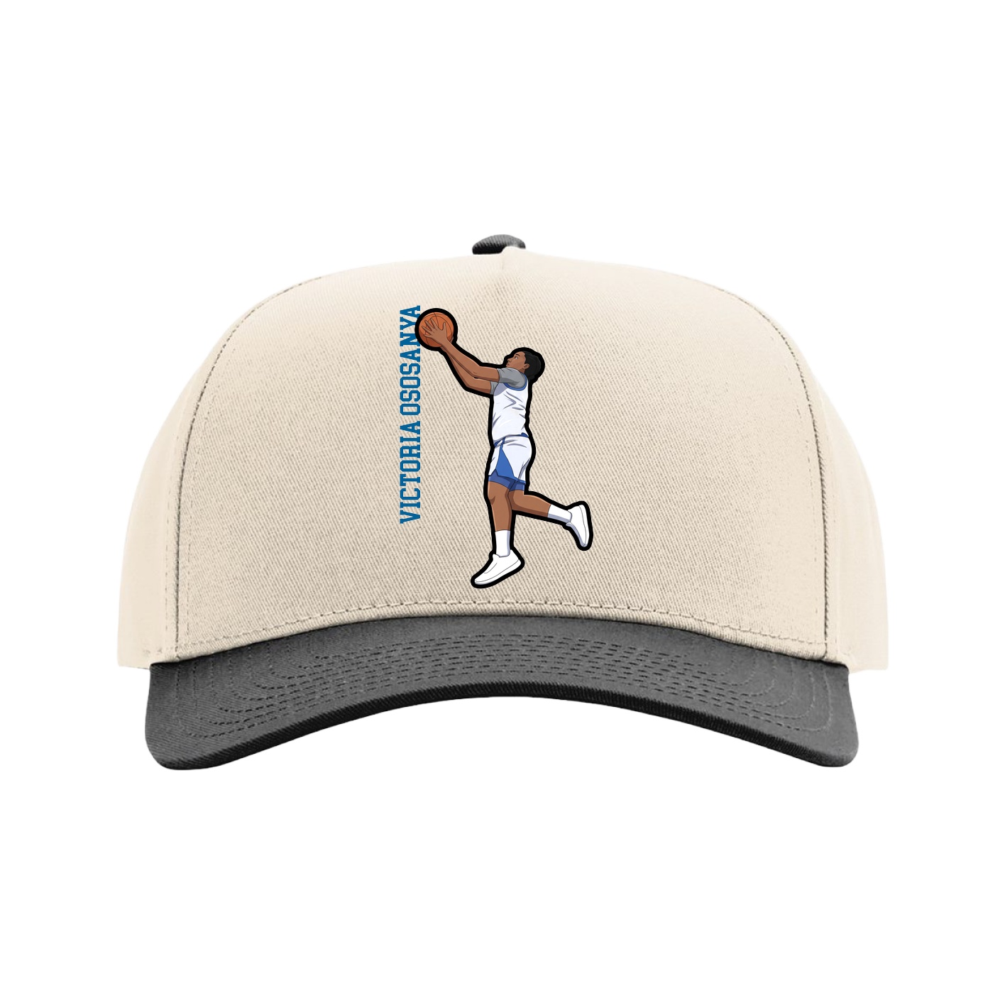 Full Fabric Five-Panel Champ Cap — Name Vertical in Cream/Black