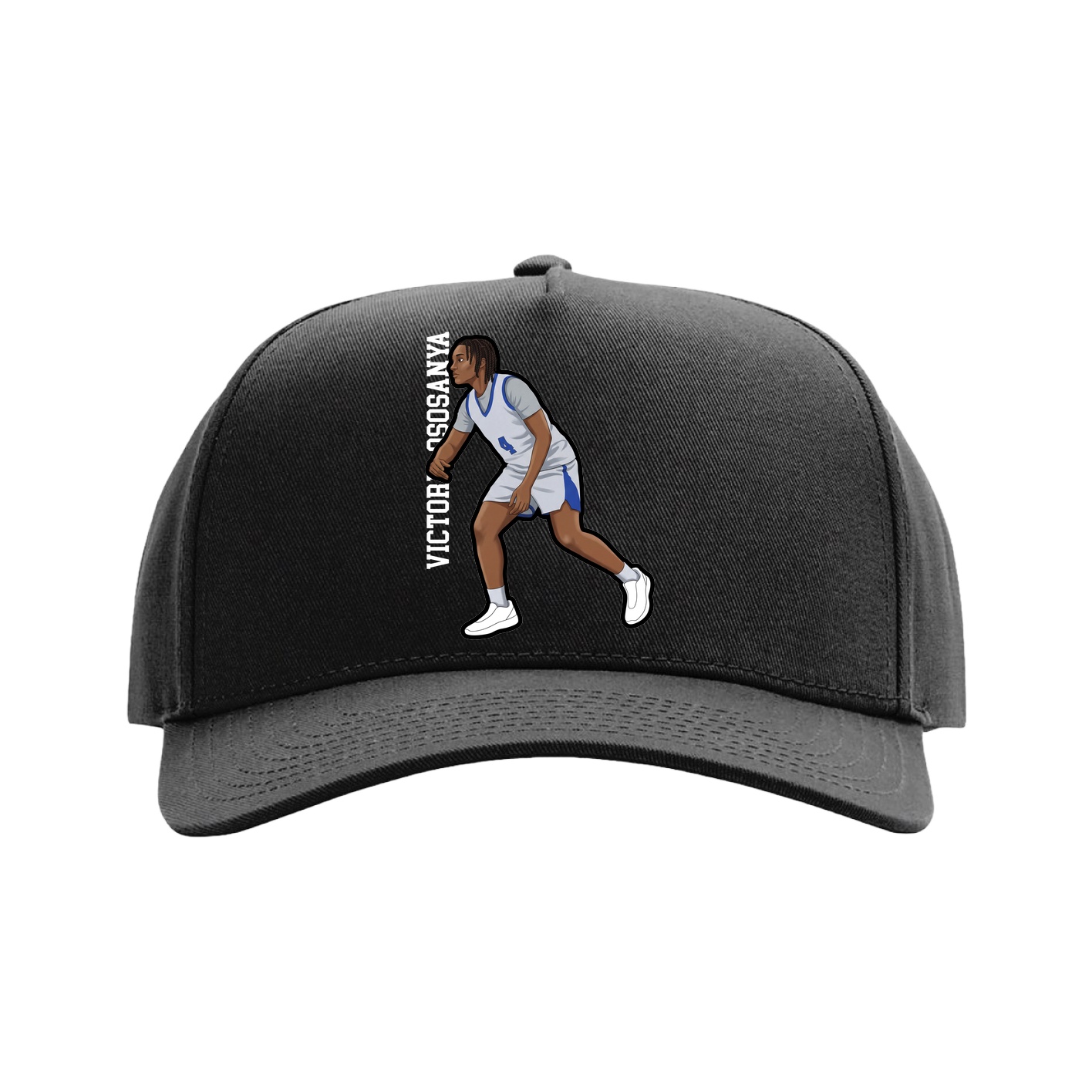 Full Fabric Five-Panel Champ Cap — Name Vertical in Black