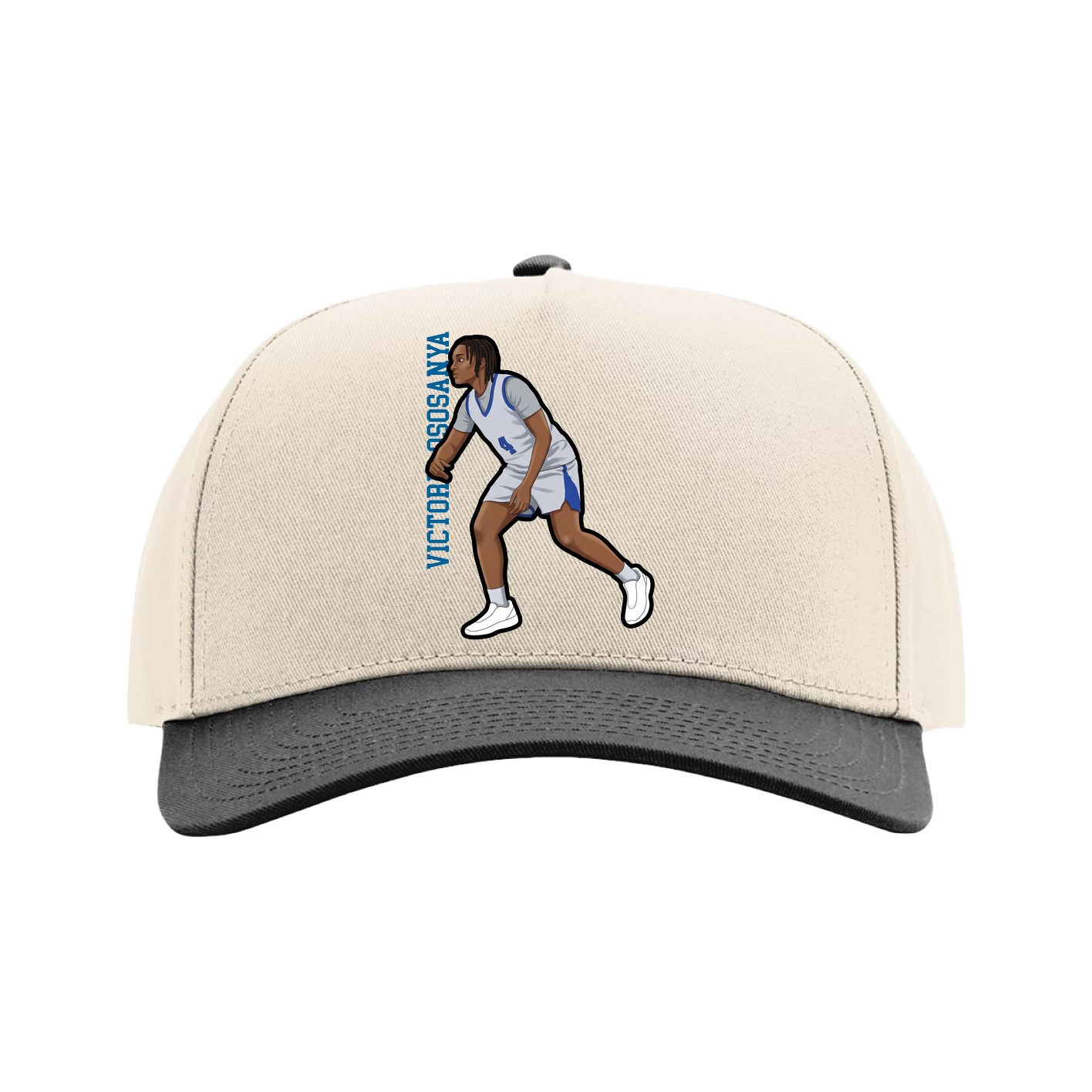 Full Fabric Five-Panel Champ Cap — Name Vertical in Cream/Black