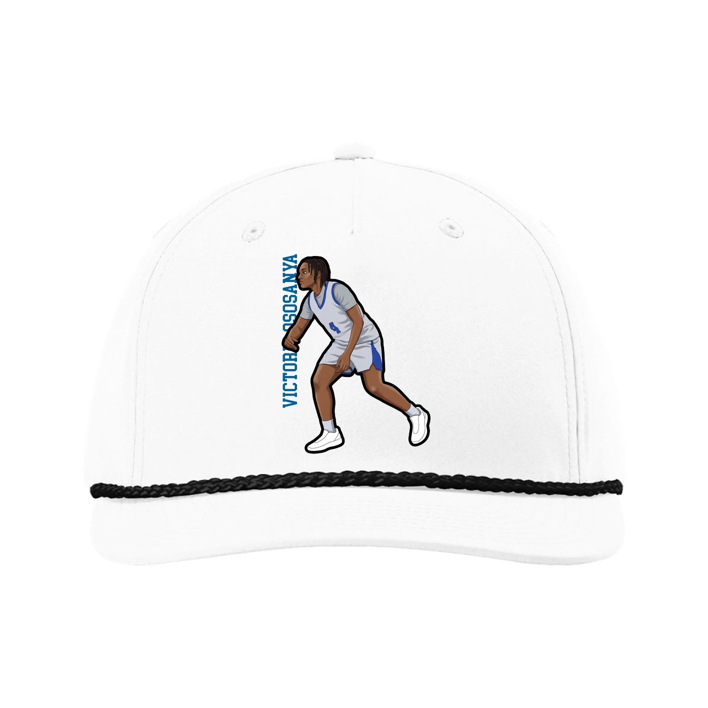 Five-Panel Classic Rope Cap — Name Vertical in White