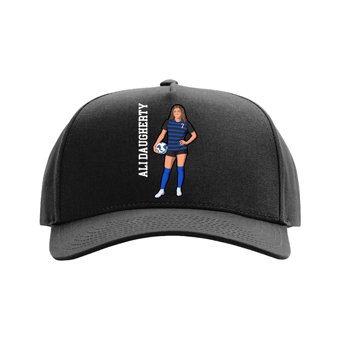 Full Fabric Five-Panel Champ Cap — Name Vertical in Black