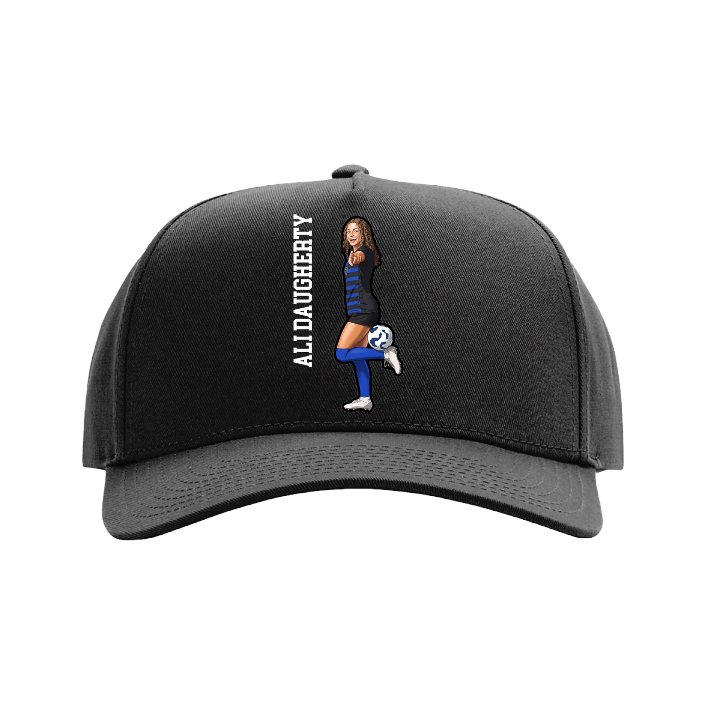 Full Fabric Five-Panel Champ Cap — Name Vertical in Black