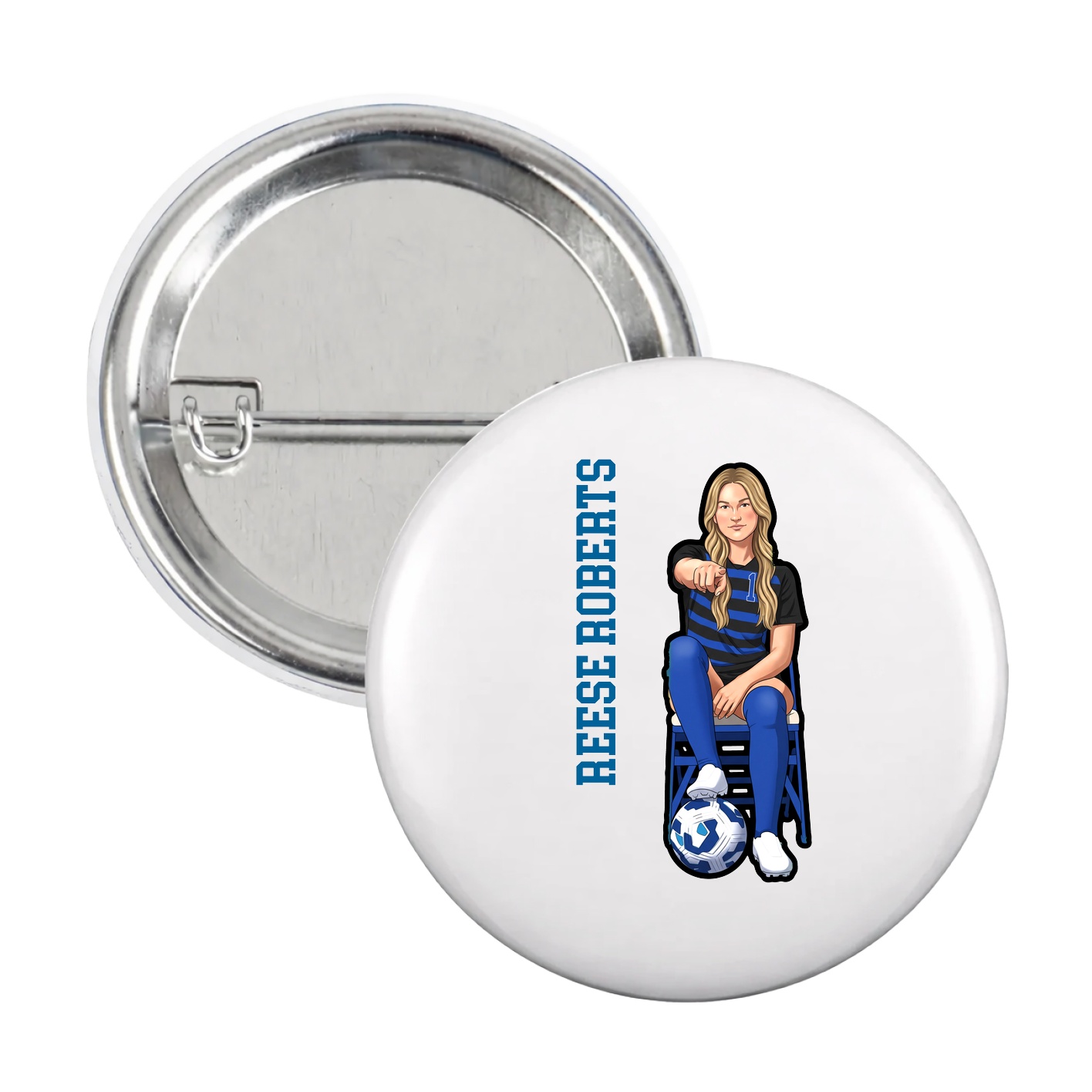 Game Day Button — Name Vertical in White