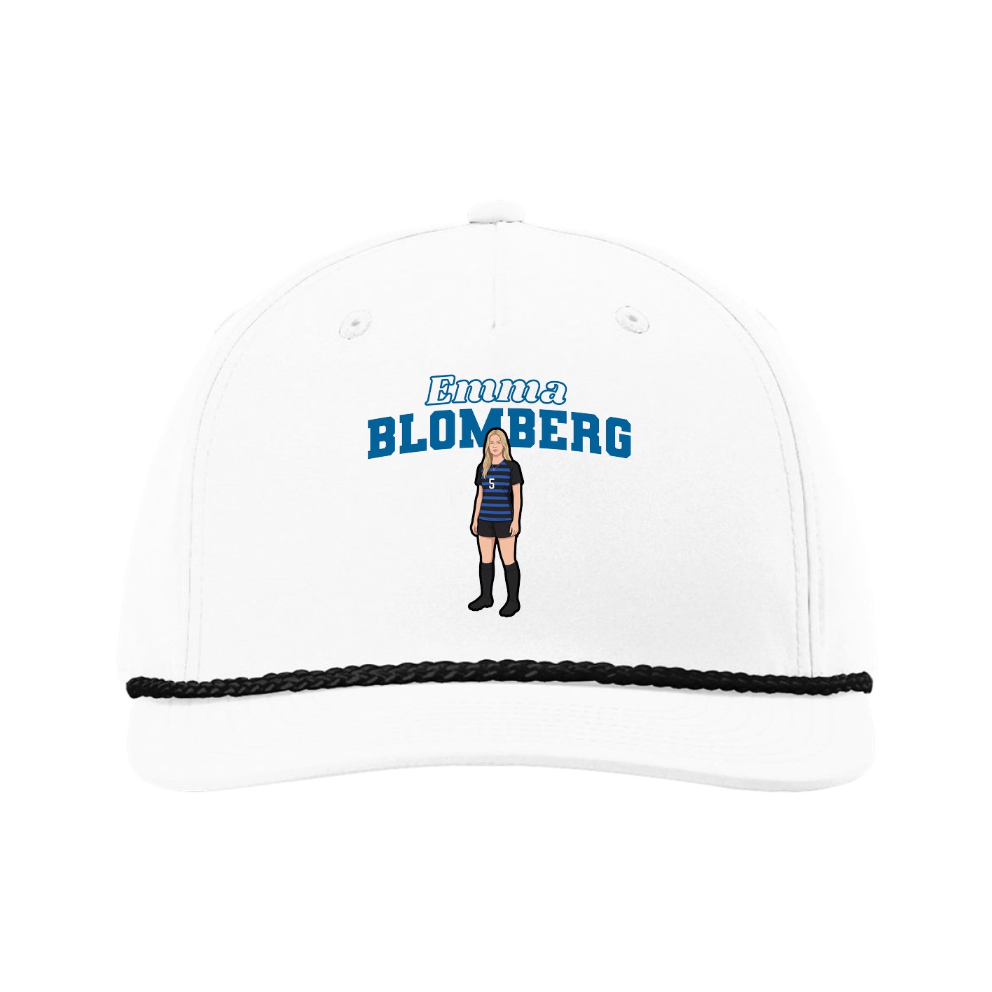 Five-Panel Classic Rope Cap — Name Arch in White