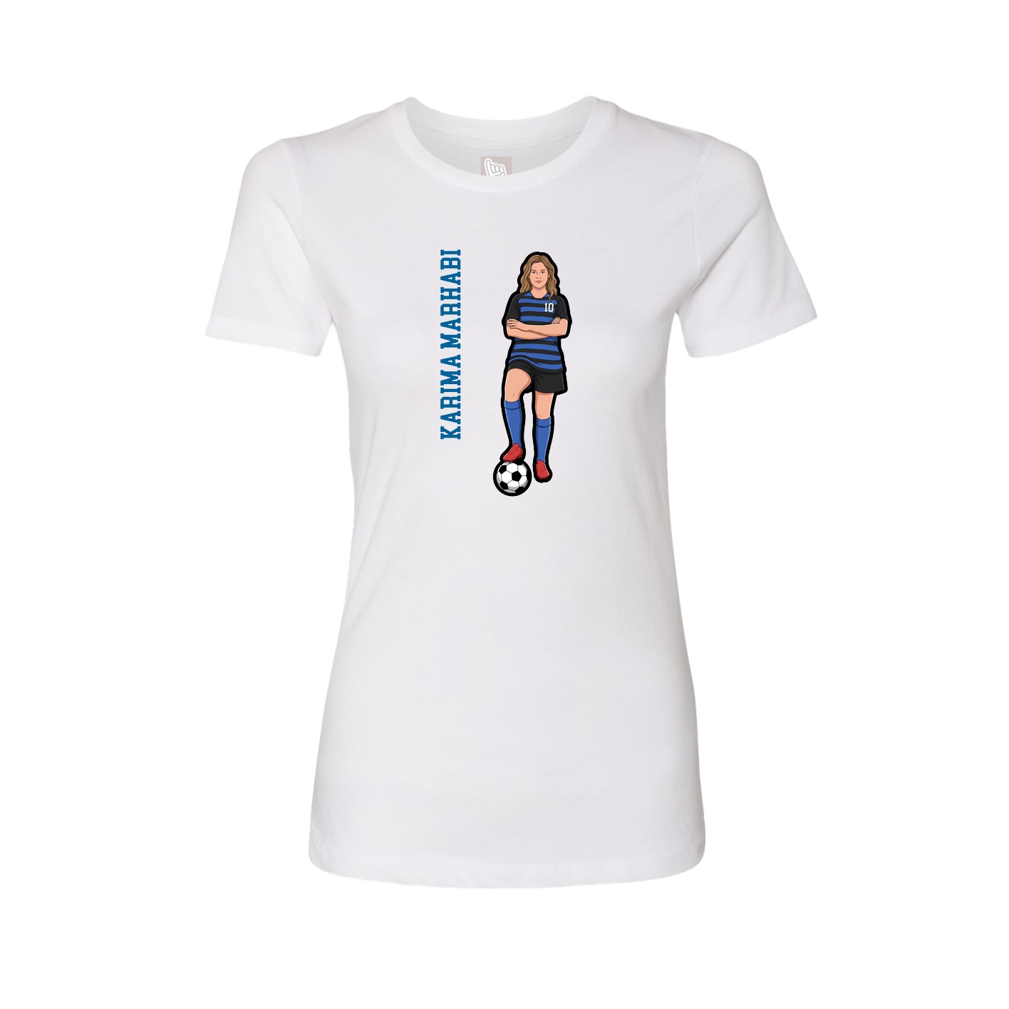 Fitted Women's Tee — Name Vertical in White
