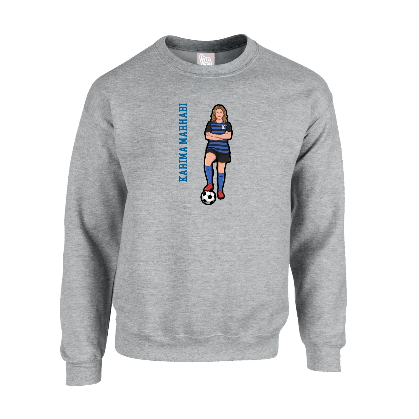 Fleece Crew — Name Vertical in Grey