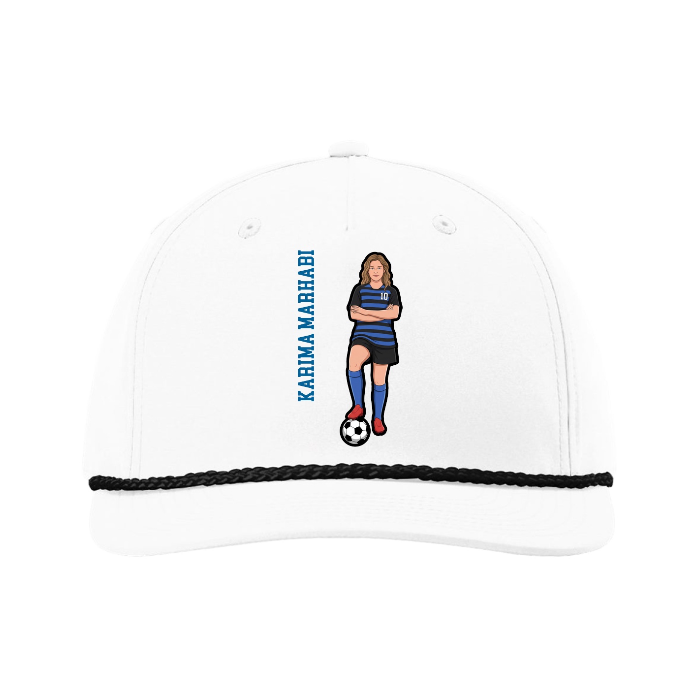Five-Panel Classic Rope Cap — Name Vertical in White