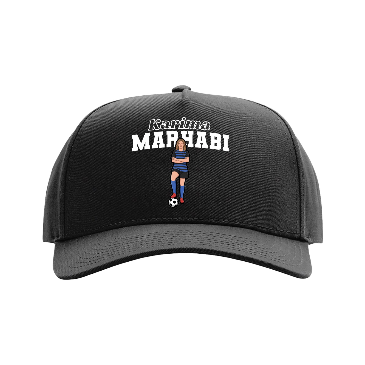 Full Fabric Five-Panel Champ Cap — Name Arch in Black