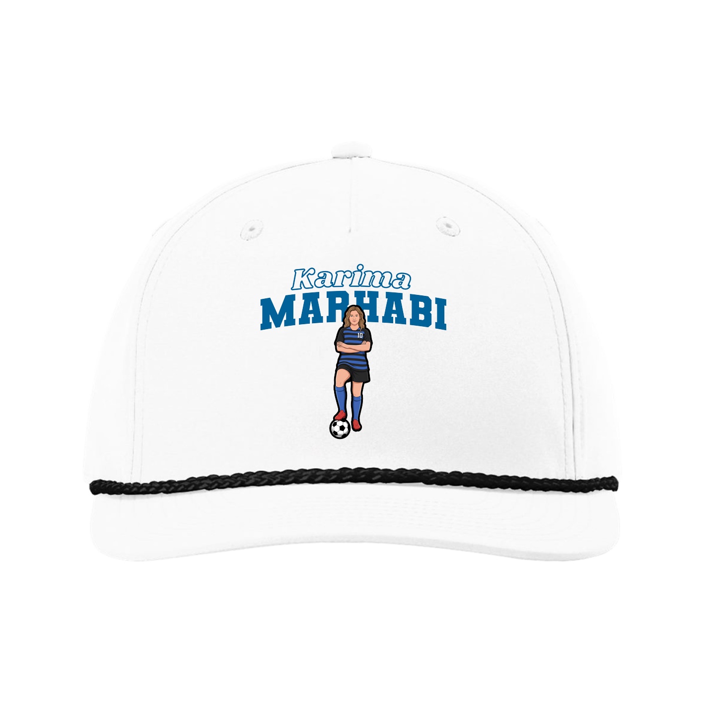 Five-Panel Classic Rope Cap — Name Arch in White