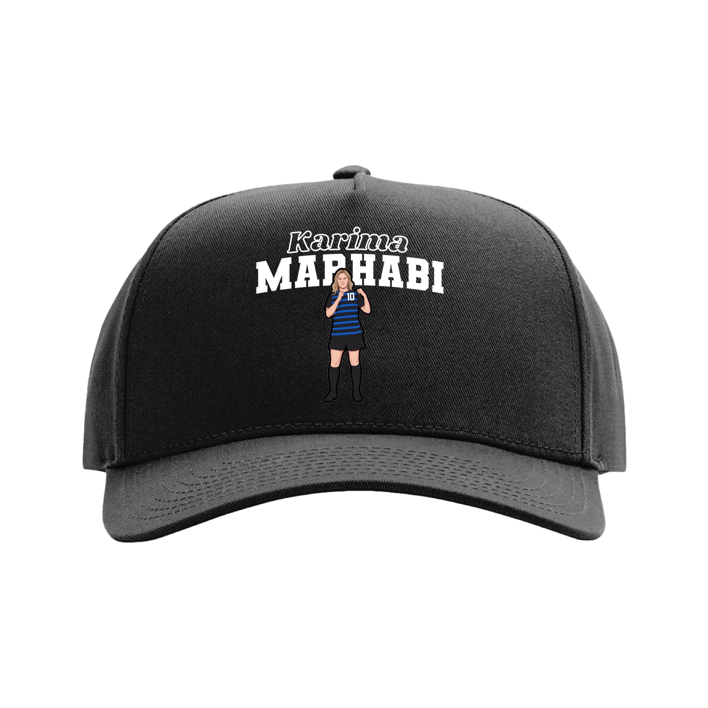 Full Fabric Five-Panel Champ Cap — Name Arch in Black