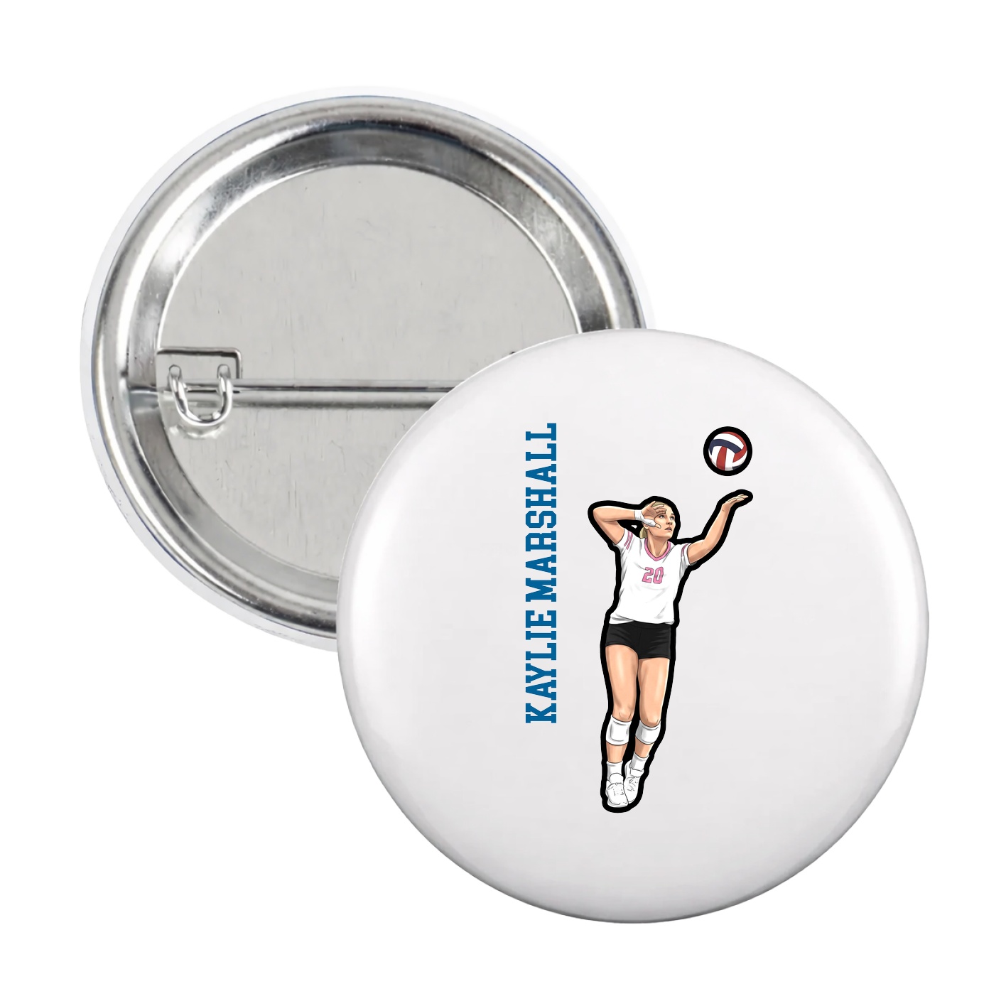 Game Day Button — Name Vertical in White
