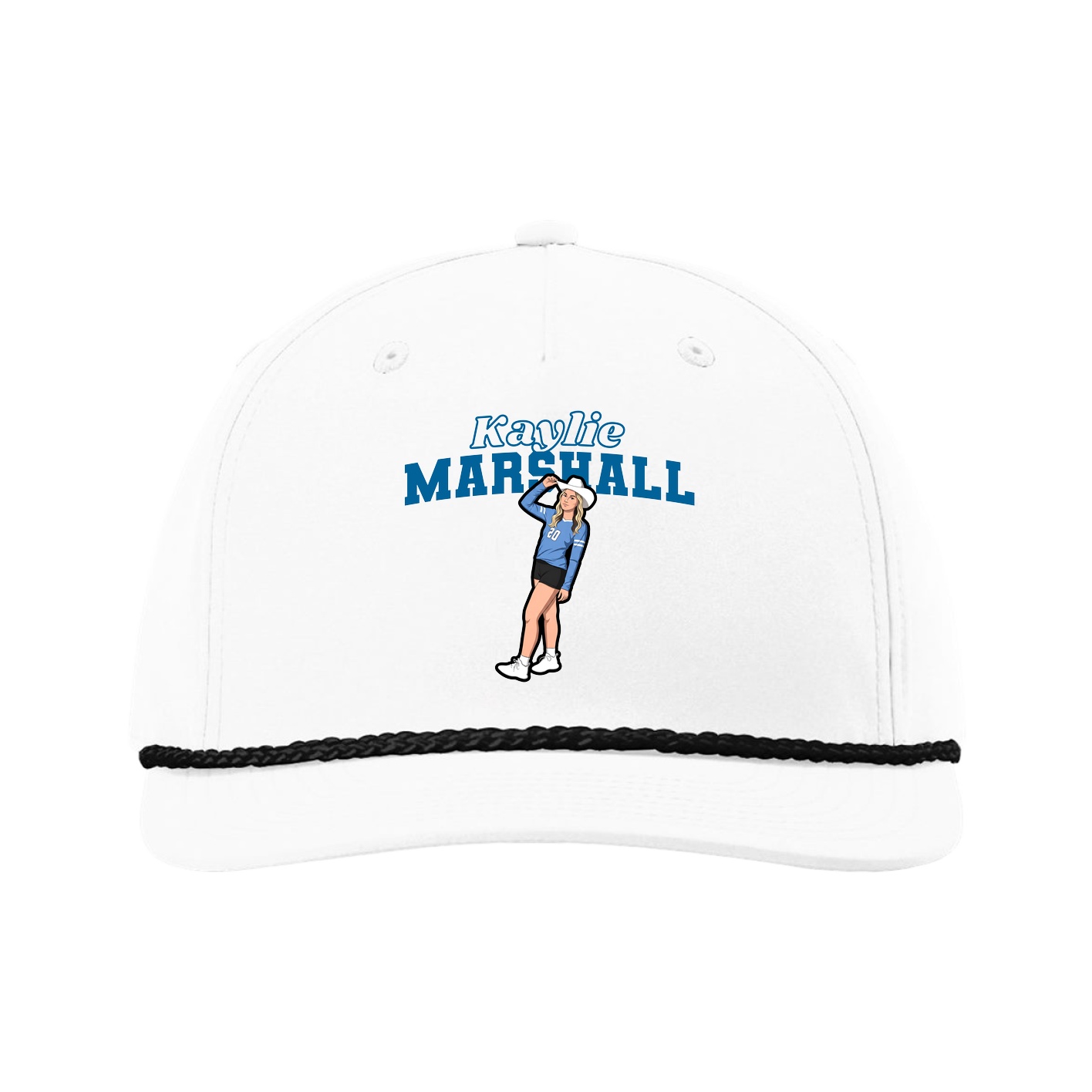 Five-Panel Classic Rope Cap — Name Arch in White