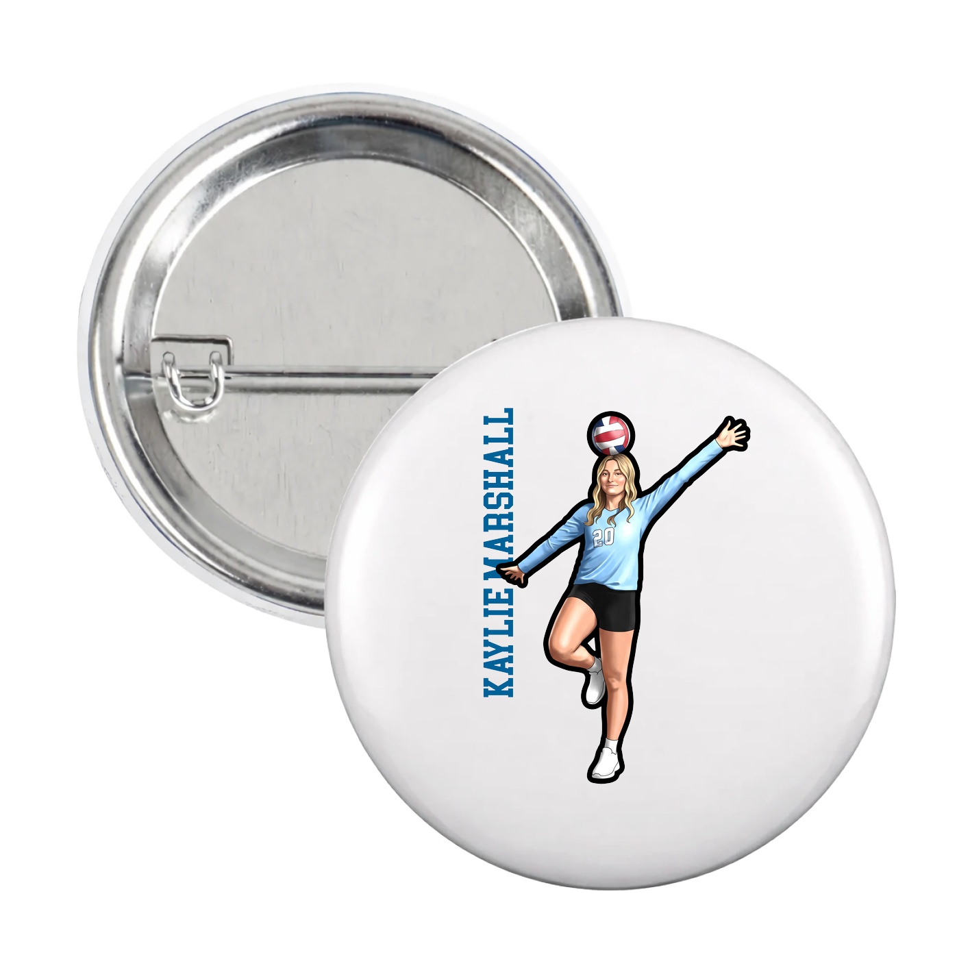 Game Day Button — Name Vertical in White