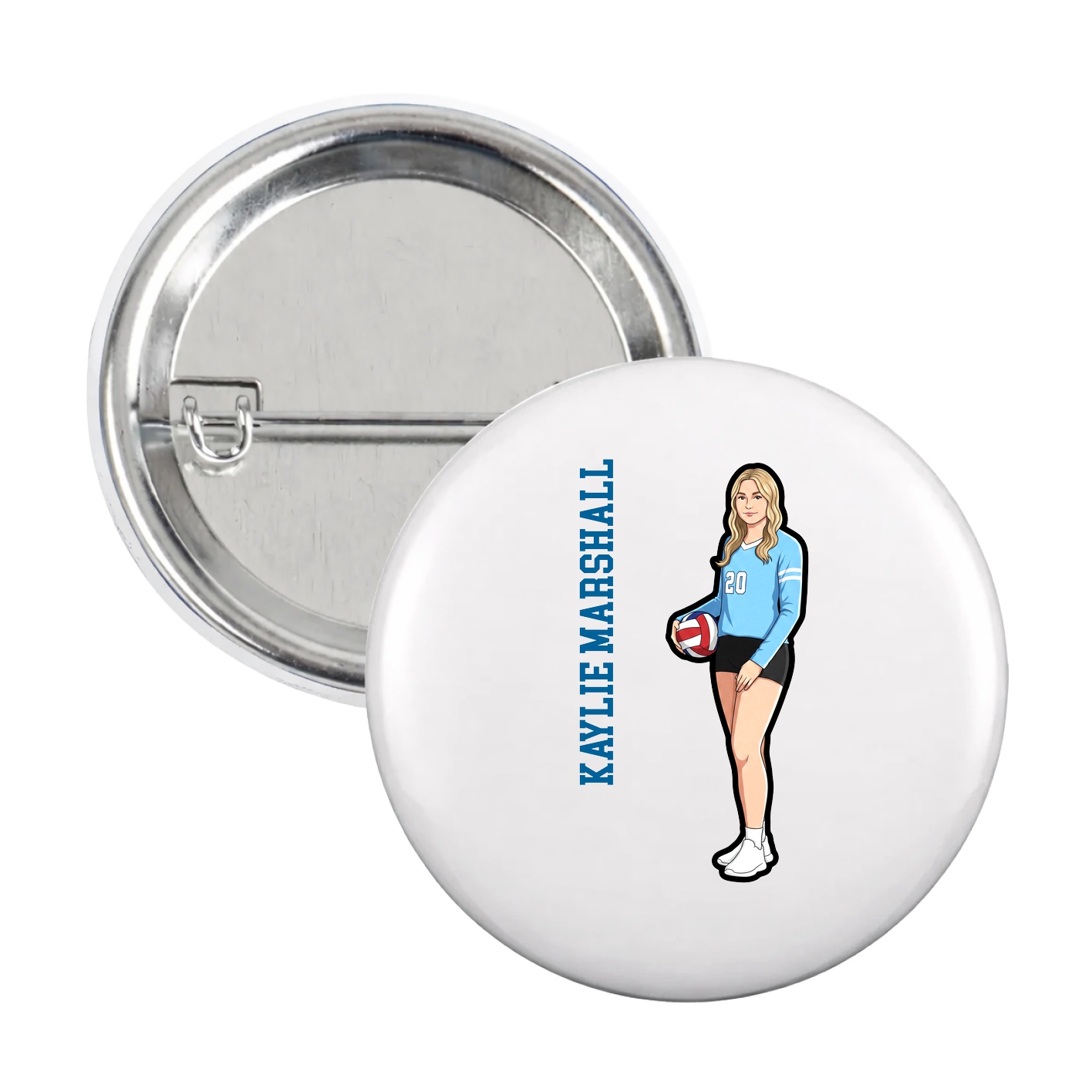 Game Day Button — Name Vertical in White